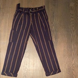 Free People Navy & Gold Cargo Pants with Belt